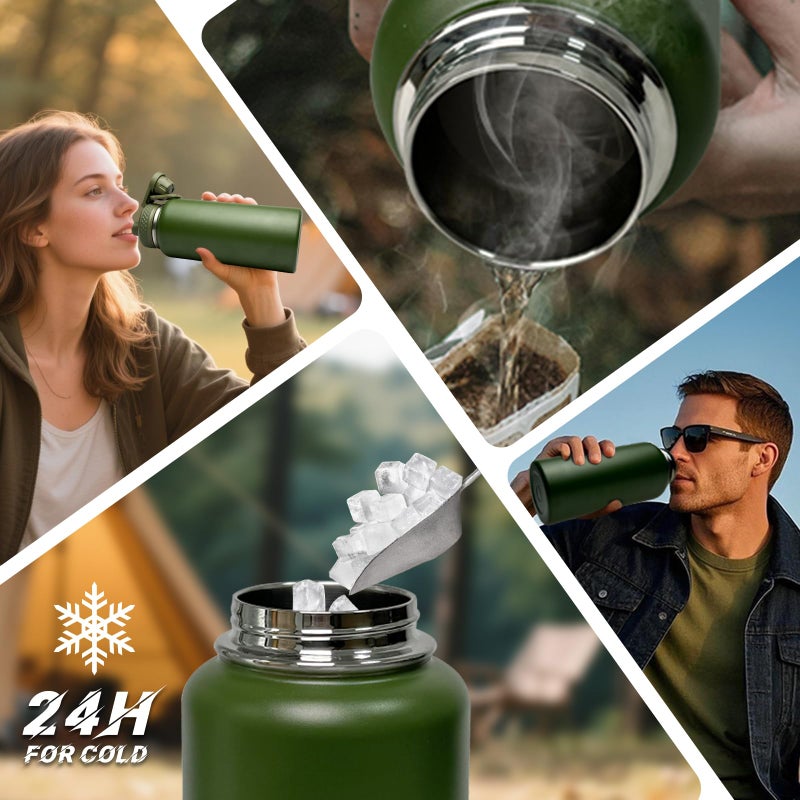 AIKOTOO 32 oz Water Bottle with Sleeve - Military Green Stainless Steel Metal Insulated Water Jug, Sports Bottle for Gym Hiking Camping Camo Pouch - Image 3