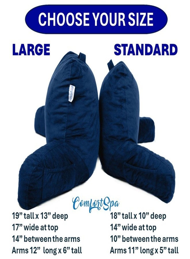 ComfortSpa Reading Pillow for Bed Adult Size, Back Rest Pillow with Arms, Pockets, Washable Cover; Use as Back Pillow for Bed Sitting Up for Bedrest or Relief from GERD Heartburn (Standard Navy Blue) - Image 5