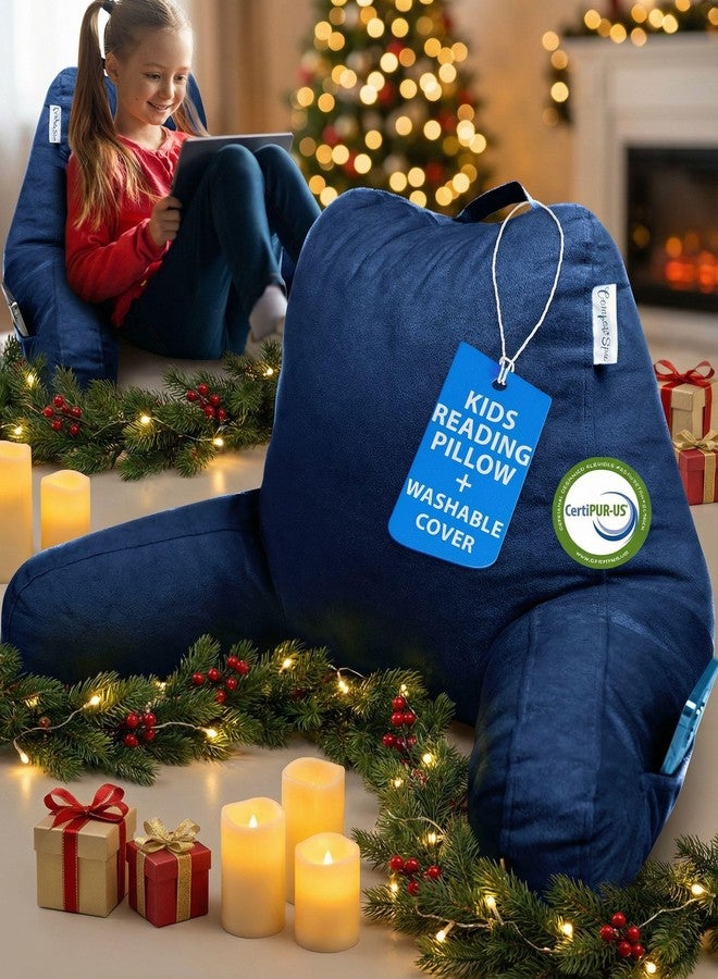 ComfortSpa Reading Pillow for Bed Adult Size, Back Rest Pillow with Arms, Pockets, Washable Cover; Use as Back Pillow for Bed Sitting Up for Bedrest or Relief from GERD Heartburn (Standard Navy Blue) - Image 2