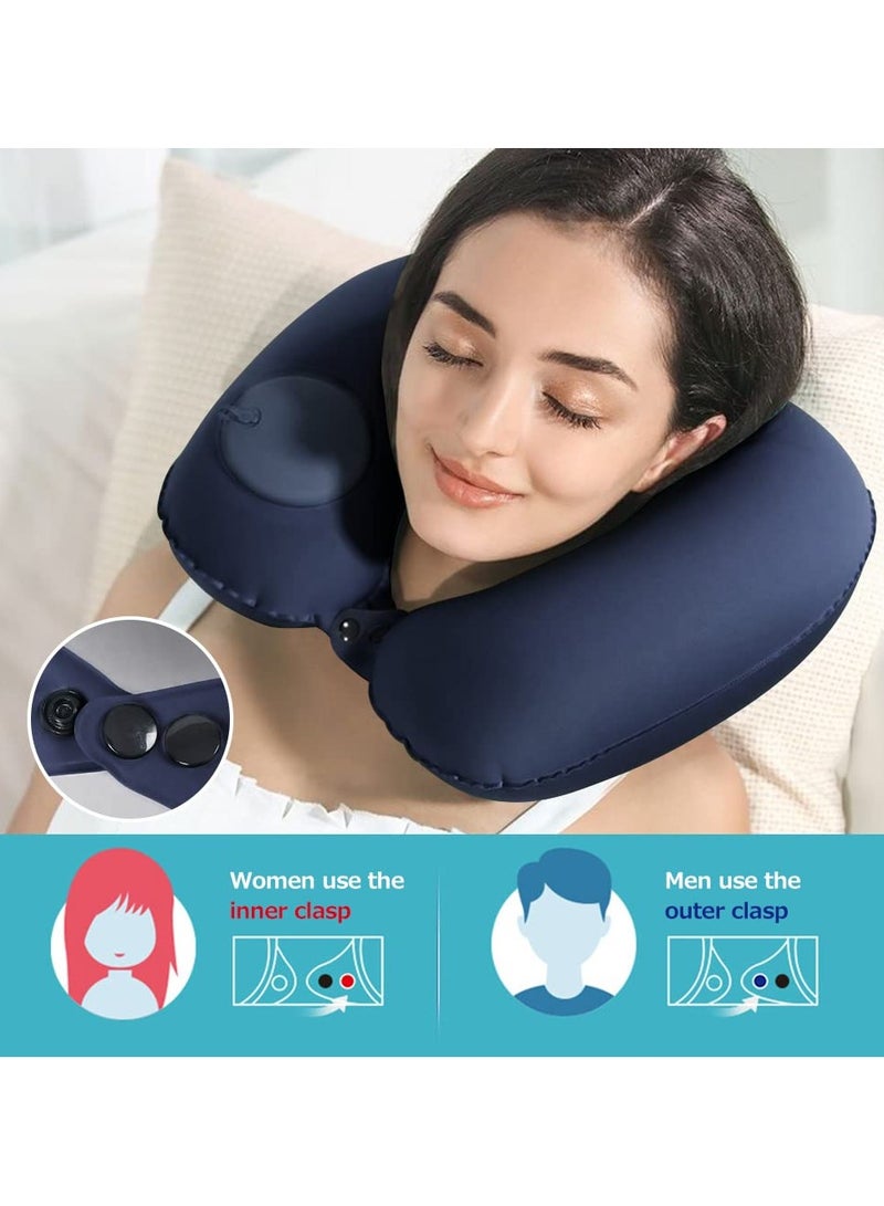 Inflatable Travel Pillow, Adjustable Inflatable Neck Pillow, Portable Inflatable Pillow U-Shaped with Eye Mask,Earplug and Carry Bag, for Airplanes,Traveling,Lumbar Support - Image 2