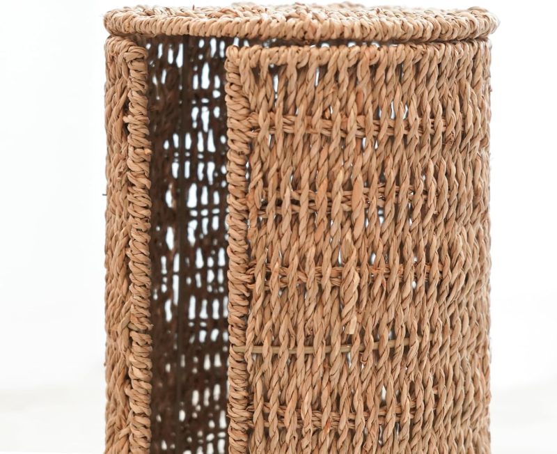 Toilet Paper Holder: 3-Roll Hand-Woven Seaweed Fiber - Brown Storage Organizer for Bathroom, Under Sink - Image 4