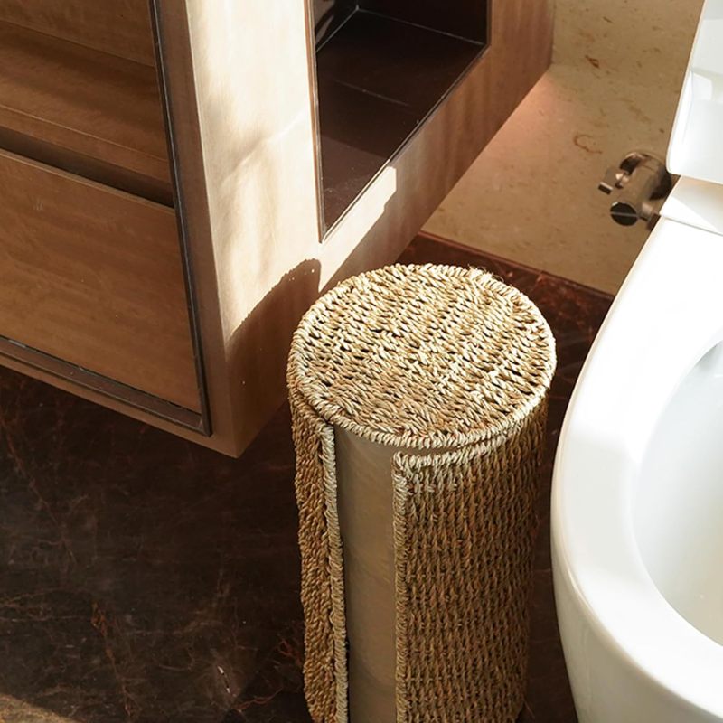 Toilet Paper Holder: 3-Roll Hand-Woven Seaweed Fiber - Brown Storage Organizer for Bathroom, Under Sink - Image 3