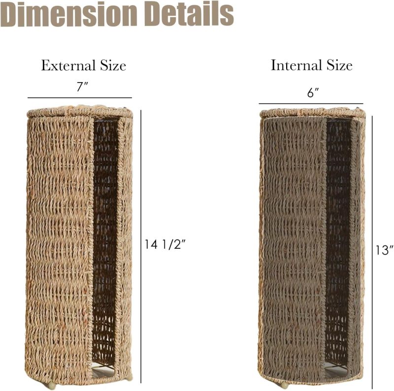 Toilet Paper Holder: 3-Roll Hand-Woven Seaweed Fiber - Brown Storage Organizer for Bathroom, Under Sink - Image 2