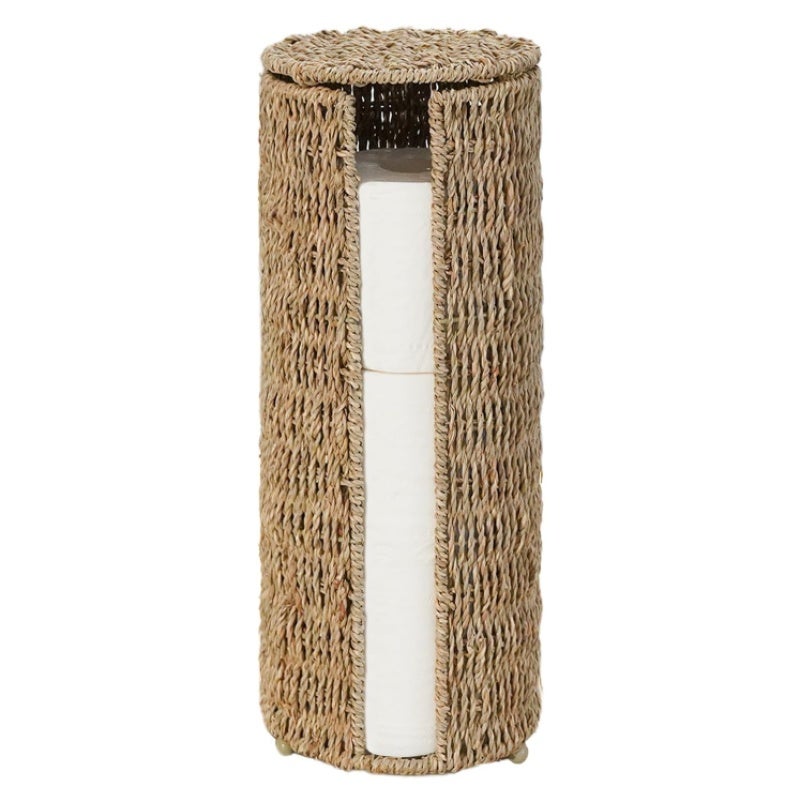 Toilet Paper Holder: 3-Roll Hand-Woven Seaweed Fiber - Brown Storage Organizer for Bathroom, Under Sink - Image 1