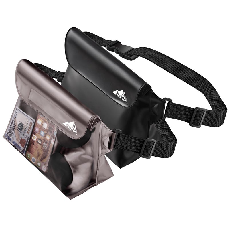 HEETA 2-Pack Waterproof Pouch with Waist Strap, Screen Touchable Dry Bag with Adjustable Belt for Phone Valuables for Kayaking Swimming Snorkeling Boating Fishing Surfing Beach (Black & Grey) - Image 1