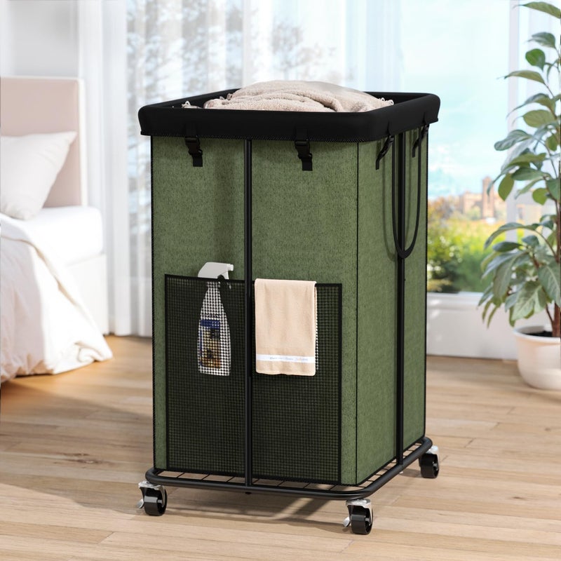 Olldide 150L Laundry Hamper with Wheels, Rolling Laundry Basket with Metal Frame and Removable Bag, Large & Tall Dirty Clothes Hampers for Bedroom Aesthetic, Laundry Room, Bathroom, Dorm-Green - Image 1