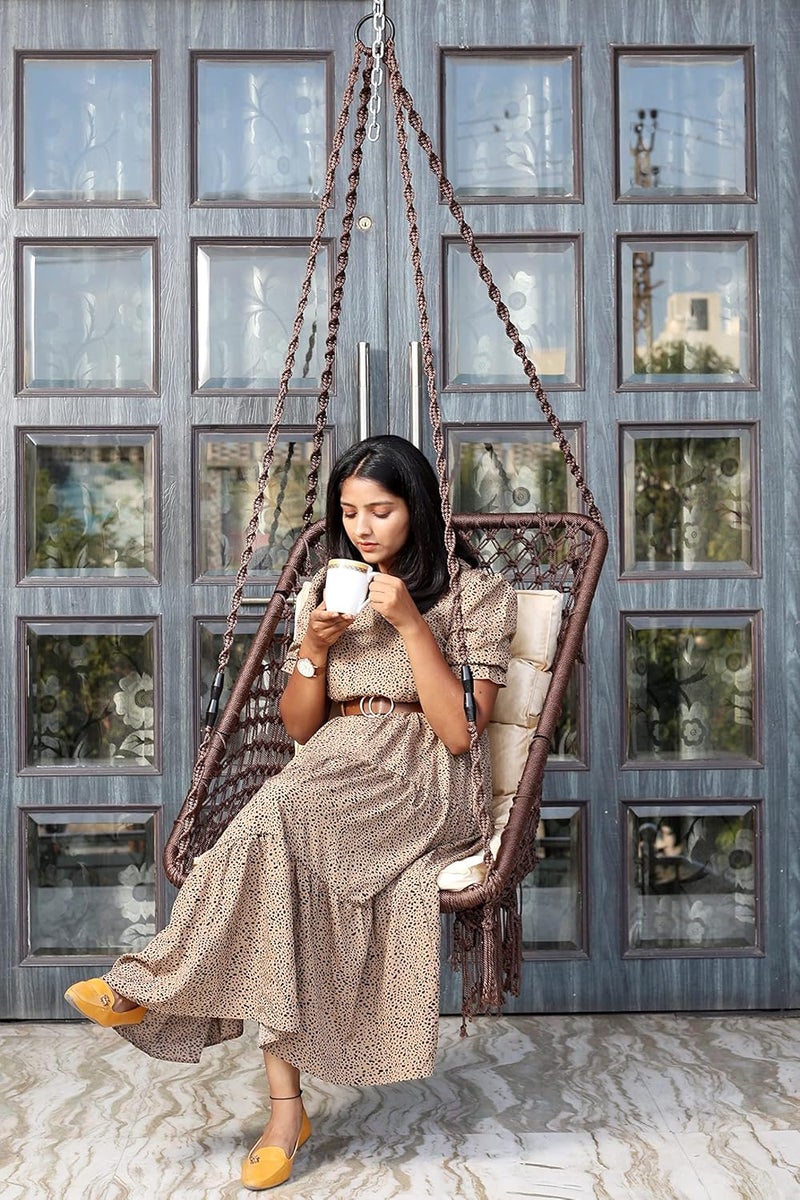 Patiofy SwingSwing For BalconySwing For AdultsSwing Chair For Adults For HomeSwing For Living Room Rectangle Swing Chair W Golden Free Hanging Kit IncludedBrownPolyester91 Cm66 Cm168 Cm