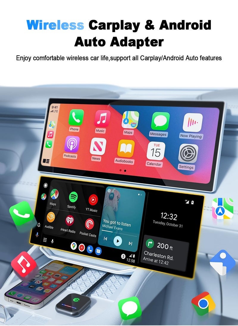 Chillspace Wireless CarPlay Adapter New Upgraded, 2 in 1 Wireless CarPlay & Android Auto Adapter Converts Factory Wired CarPlay to Wireless, Plug and Play Car Play Wireless Adapter, Compatible iPhone/Android - Image 1
