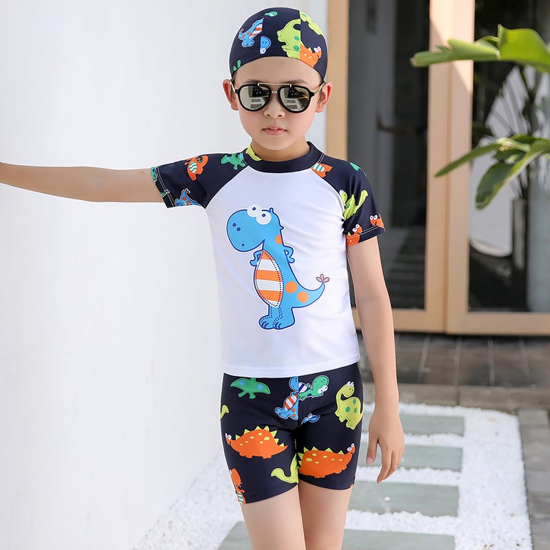 Boy Swimwear 3 Piece Swimsuit Age 2-12 Baby Boy Kid Child Summer Swim Wear Shorts Cartoon Print Toddler Swimming Trunks with Hat - Image 3