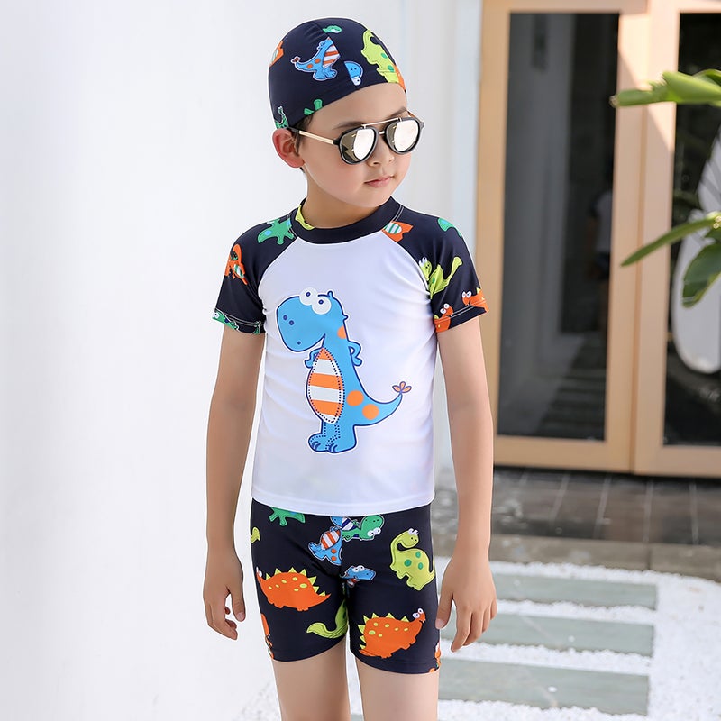 Boy Swimwear 3 Piece Swimsuit Age 2-12 Baby Boy Kid Child Summer Swim Wear Shorts Cartoon Print Toddler Swimming Trunks with Hat - Image 5