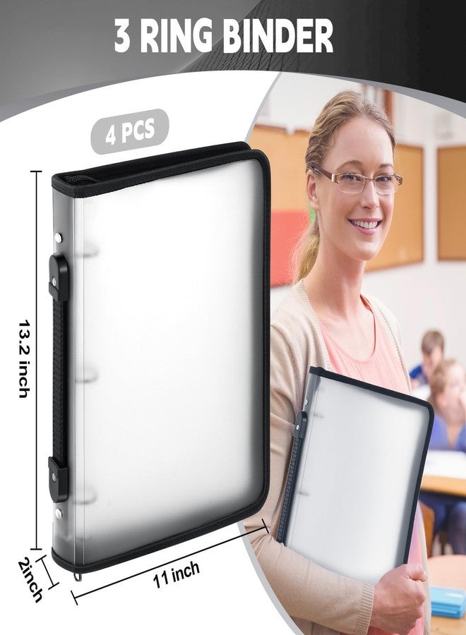 Teling 4 Pcs Zipper Binder with 3 Ring Zipper 2 Inch Binder, Refillable Plastic Clear Binder File Organizer Planner for Projects, Assignments, Memos, School Work, 13.2 x 10 Inch (Clear) - Image 2