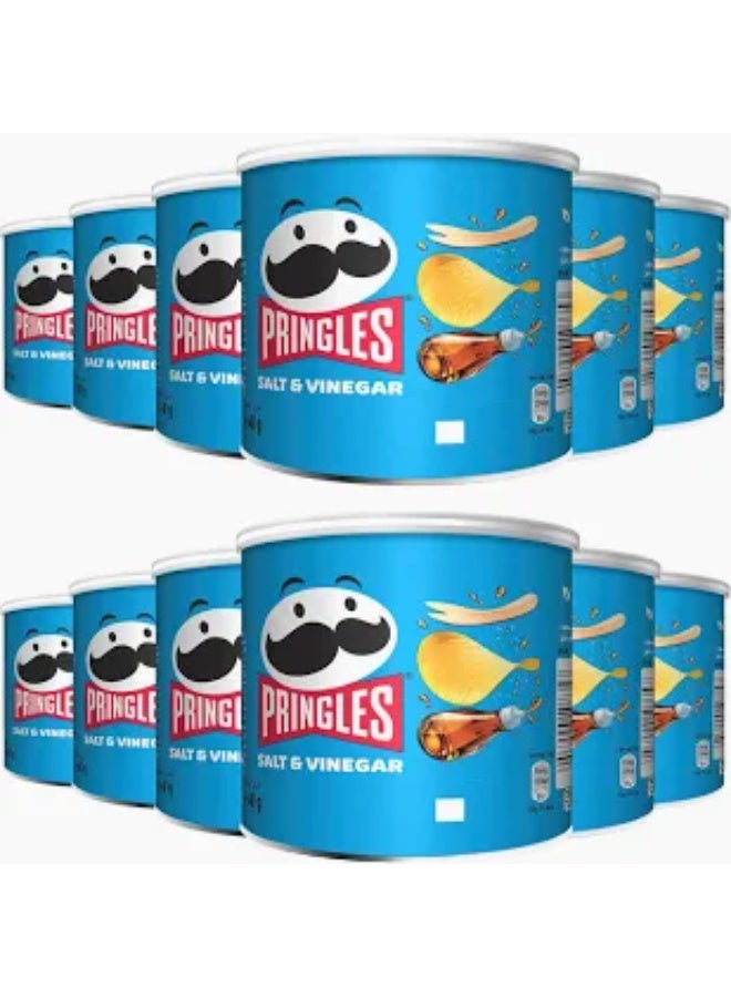 Pringles - Salt & Vinegar Flavour Potato Chips - Crunchy Crisps Snacks - Pack of 12 - 40g