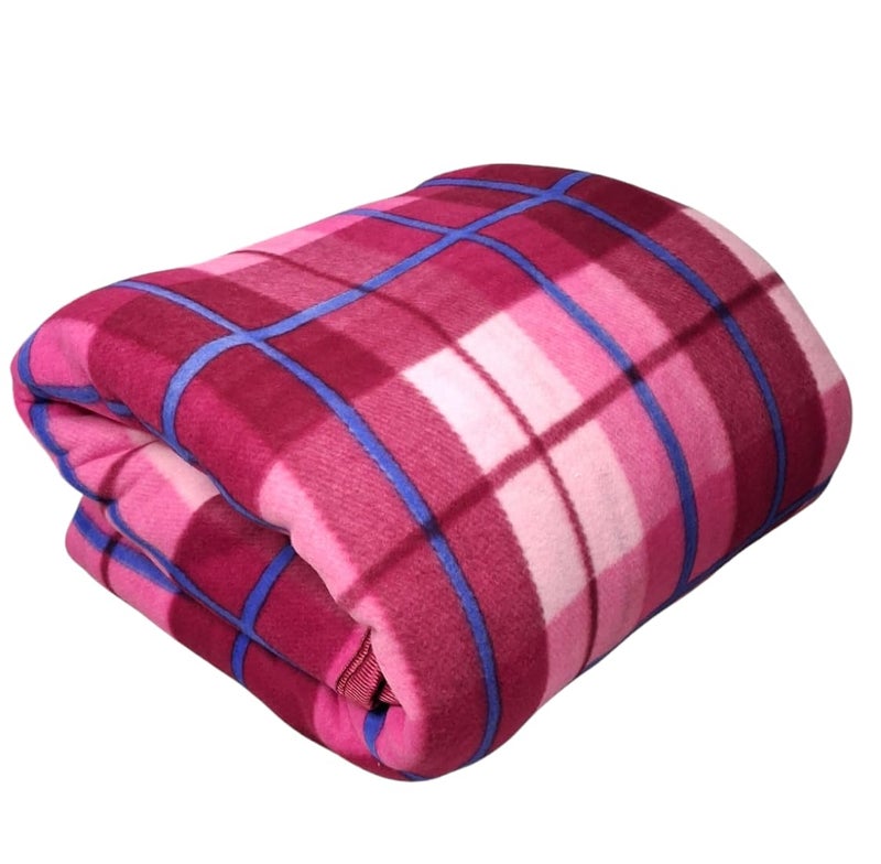 CHANDRAVATI Modern Check Polar Fleece All Season Blanket with || Satan Border || 500 TC || Heavy Quality || (Pink, Single) - Image 1