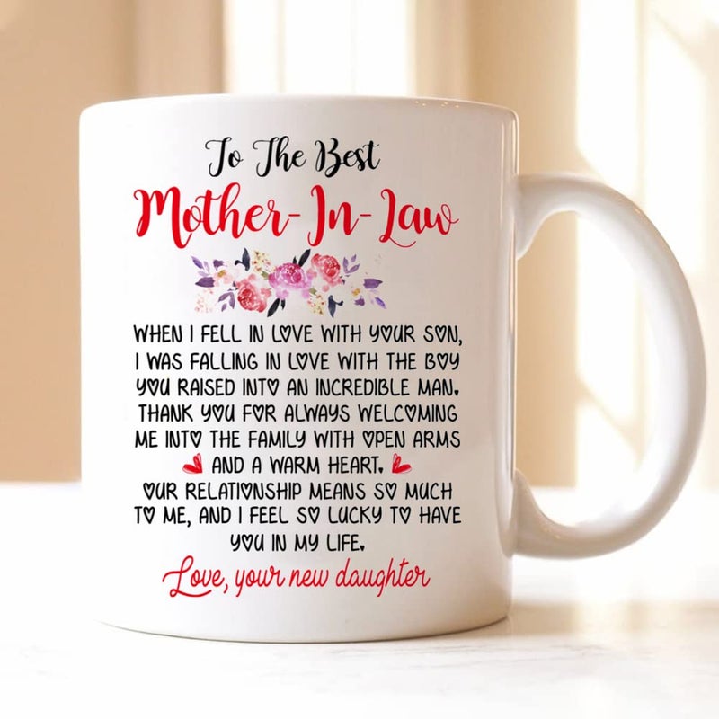 VIGAT to The Best MotherinLaw Personalized Happy Mothers Day Floral Mug Gift for MotherinLaw from DaughterinLaw On Mothers Day Birthday Anniversary Custom Name Mug