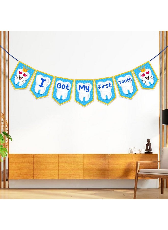 Zyozique ® I Got My First Tooth Decorations Paper Bunting Paper Banner | First Tooth Decoration Items for Baby Boy - First Tooth Paper Banner for Decorations (Pack of 1) (Blue) - Image 1