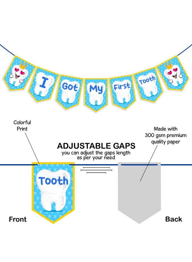 Zyozique ® I Got My First Tooth Decorations Paper Bunting Paper Banner | First Tooth Decoration Items for Baby Boy - First Tooth Paper Banner for Decorations (Pack of 1) (Blue) - Image 3