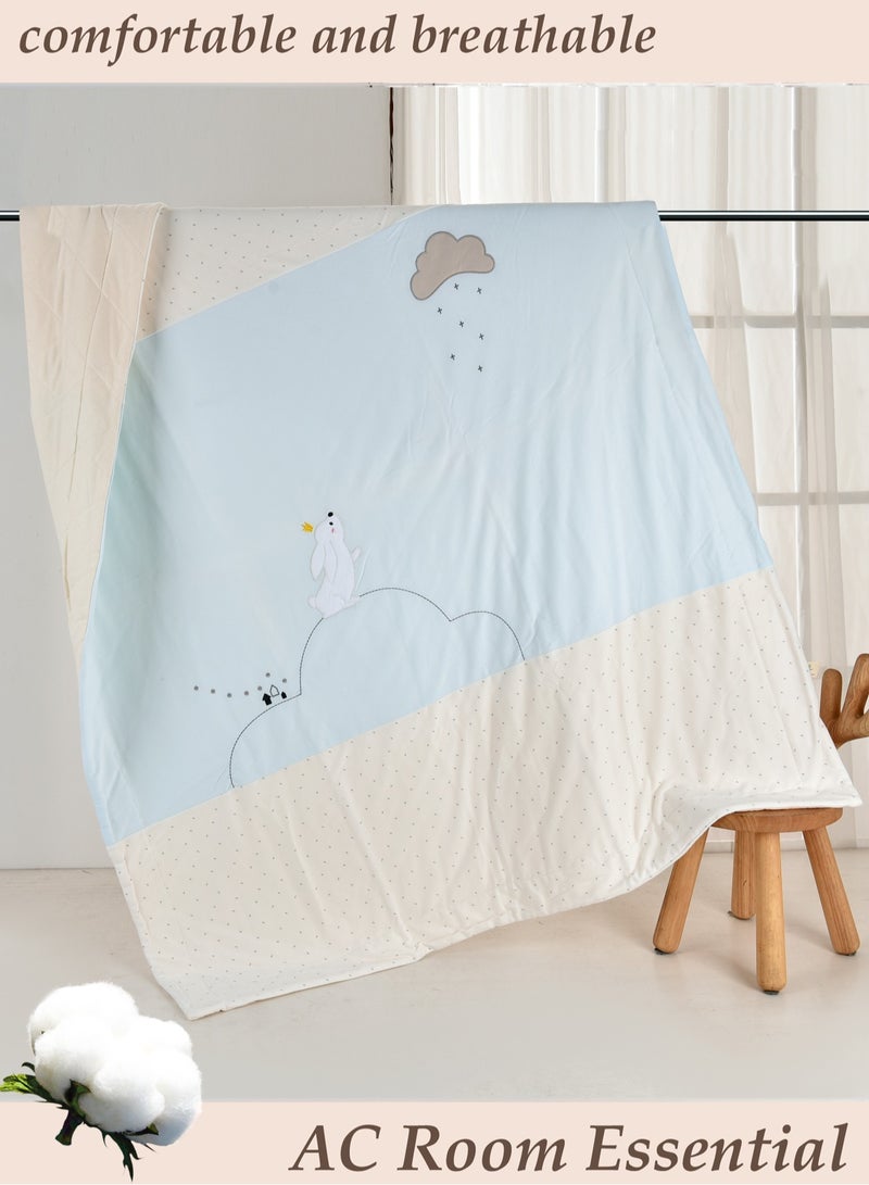 Thin Pure Cotton Embroidery KidsQuilt, Natural Cotton Filling BreathableSkin-Friendly Lightweight Comforter,All Season Use For Toddler Baby120x150cm - Image 1