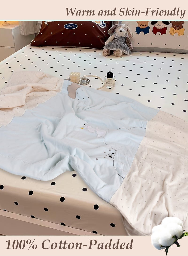 Thin Pure Cotton Embroidery KidsQuilt, Natural Cotton Filling BreathableSkin-Friendly Lightweight Comforter,All Season Use For Toddler Baby120x150cm - Image 3
