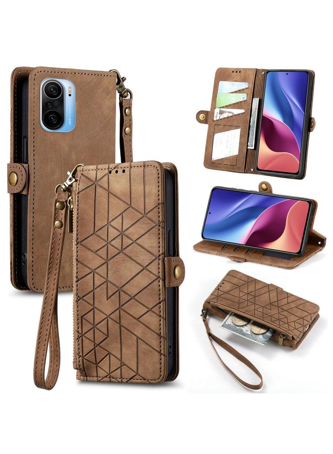 Case For Xiaomi Redmi K40 Geometric Zipper Wallet Side Buckle Leather Phone Case