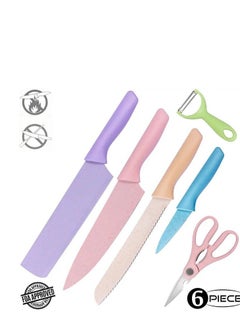 Generic Non-Stick Lightweight Kitchen Knives with Comfortable Handle, Includes Chef Knife, Slicing Knife, Precision Cutter, Paring Knife, Vegetable Peeler, and Scissors - 6 Pieces Multicolour  - Image 2