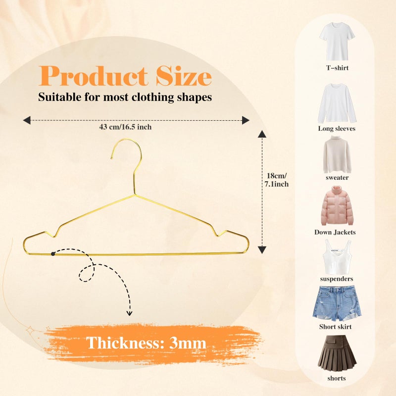 Otiamo 100 Pcs Stainless Steel Gold Metal Hanger for Clothes 16.5" Wire Hangers for Coat Suit Bridal Boutique Dress Closet Dorm Clothing Rack - Image 3