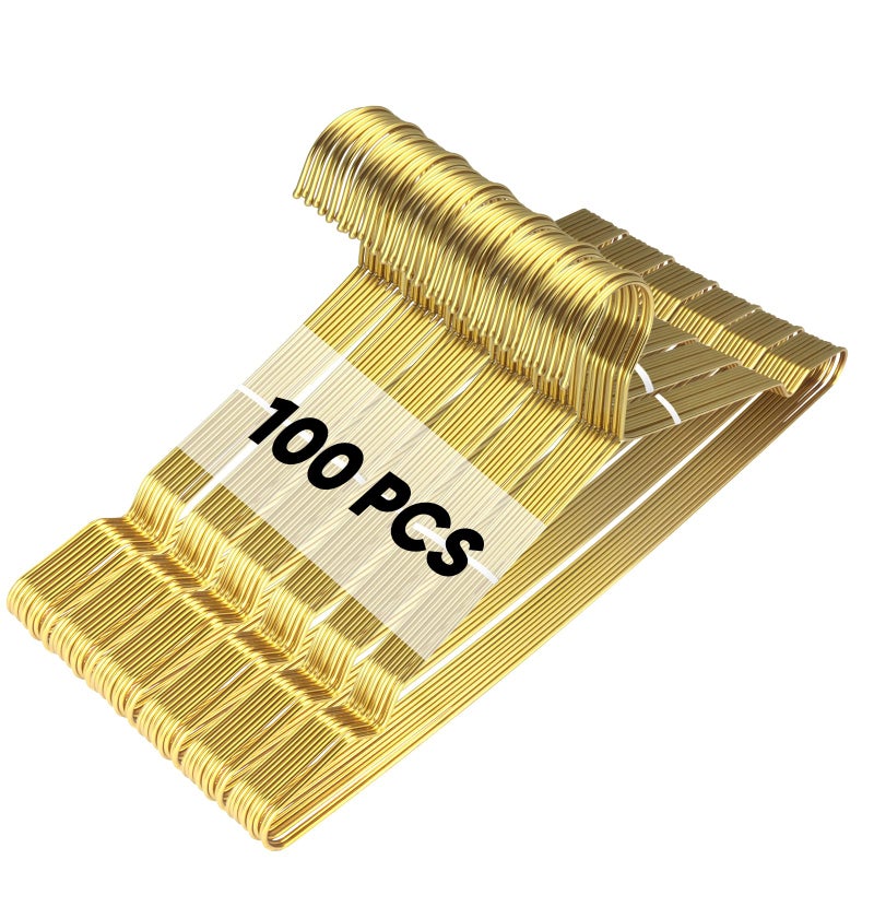 Otiamo 100 Pcs Stainless Steel Gold Metal Hanger for Clothes 16.5" Wire Hangers for Coat Suit Bridal Boutique Dress Closet Dorm Clothing Rack - Image 1