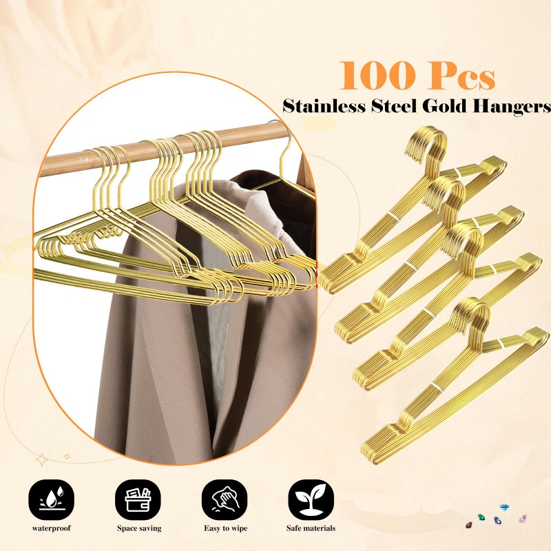 Otiamo 100 Pcs Stainless Steel Gold Metal Hanger for Clothes 16.5" Wire Hangers for Coat Suit Bridal Boutique Dress Closet Dorm Clothing Rack - Image 2