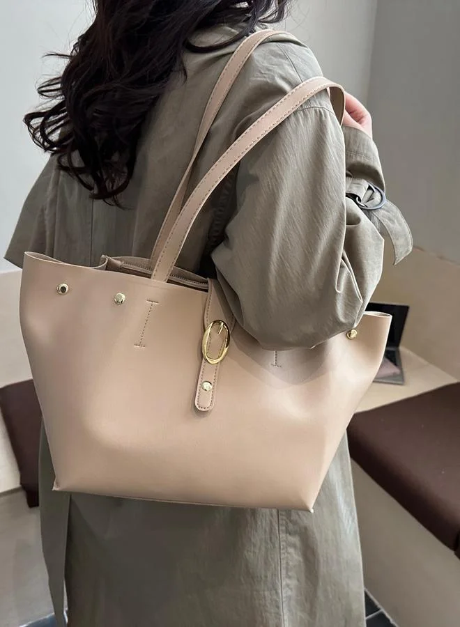 تايك تو Beige Shoulder Bag with Buckle Detail