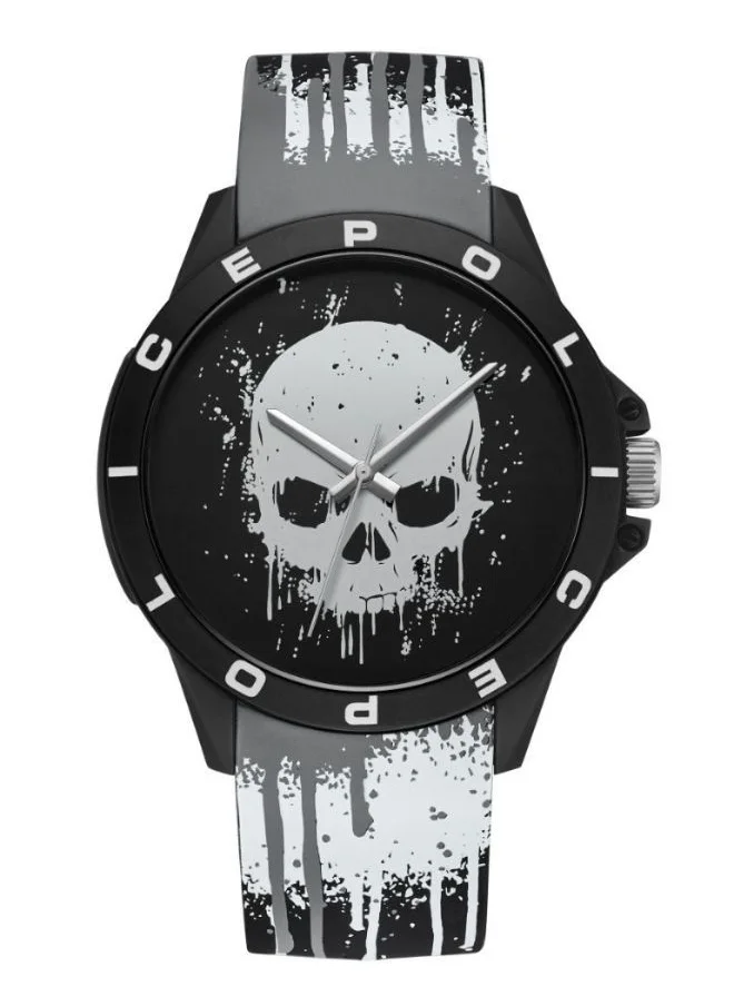 POLICE Sketch Watch Unisex Black Dial And Black Silicone Strap