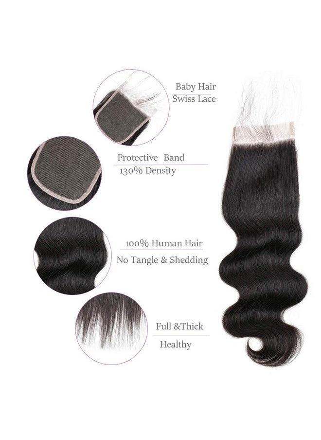 Beauhair - Brazilian Body Wave Virgin Human Hair Bundles With Lace Closure(14 16 18 With14 Closure) Human Hair Unprocessed Body Wave Hair Bundles With Closure 4X4 Lace Free Part Natural Black Hair - Image 1