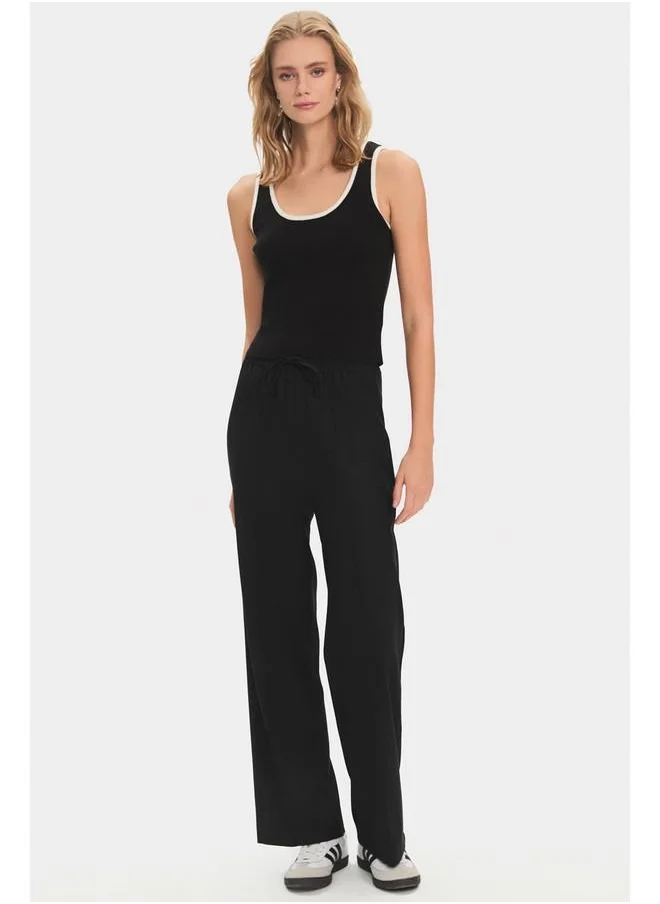 JUNE June Viscose Blend Flowy Trouser Black