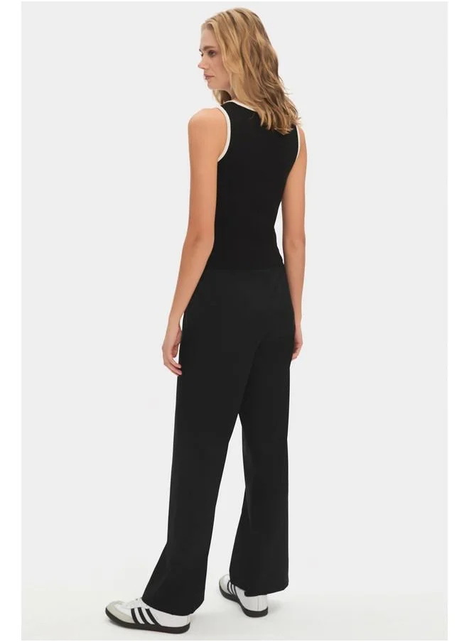 JUNE June Viscose Blend Flowy Trouser Black