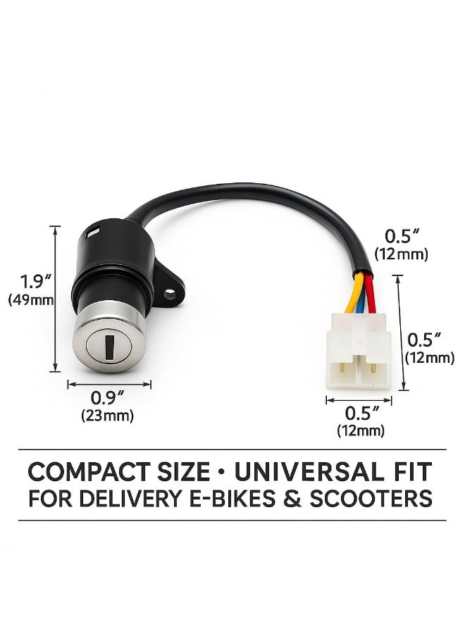 FUKUKAWA Electric Scooter Ignition Key Lock with 3 Pin Connector and 2 Keys for E-Bikes, Delivery Scooters and Electric Bikes - Image 2