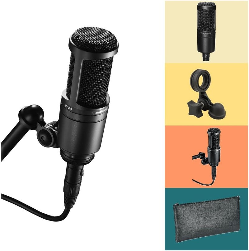 Audio-Technica AT2020 Condenser Studio Microphone Bundle with Pop Filter and XLR Cable - Image 2
