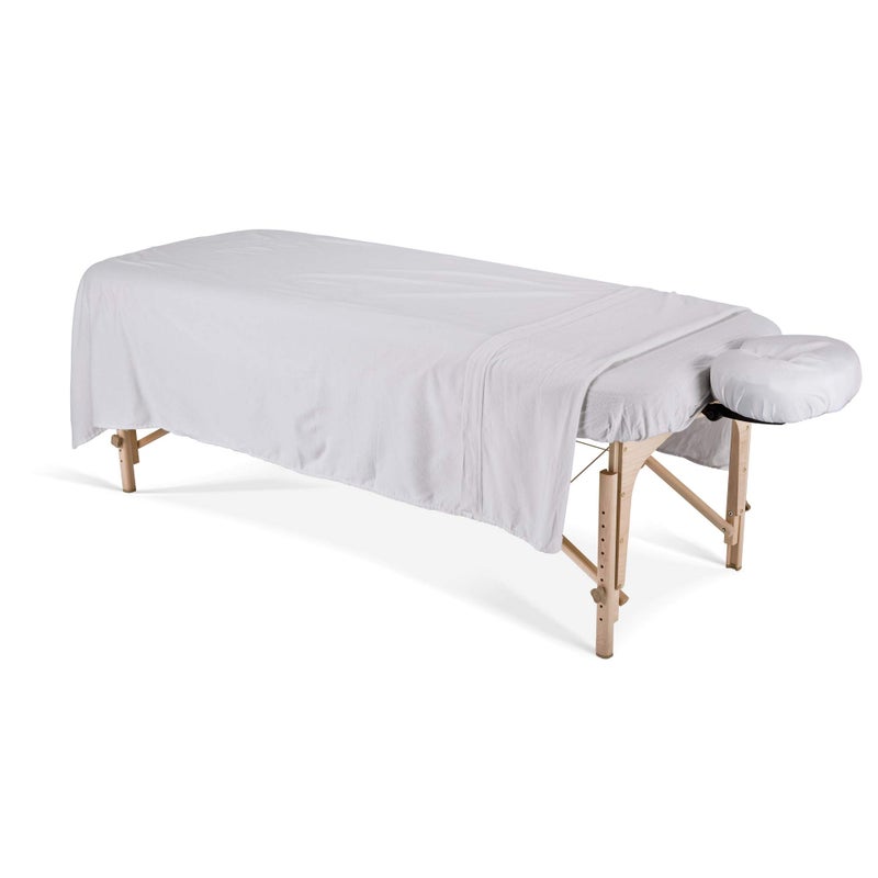 EarthLite DURA-Luxe Flannel Massage Table Sheet Set â€“ Durable, Soft, Luxurious Comfort, Double-Napped Top Sheet, Fitted Sheet & Crescent Cover White