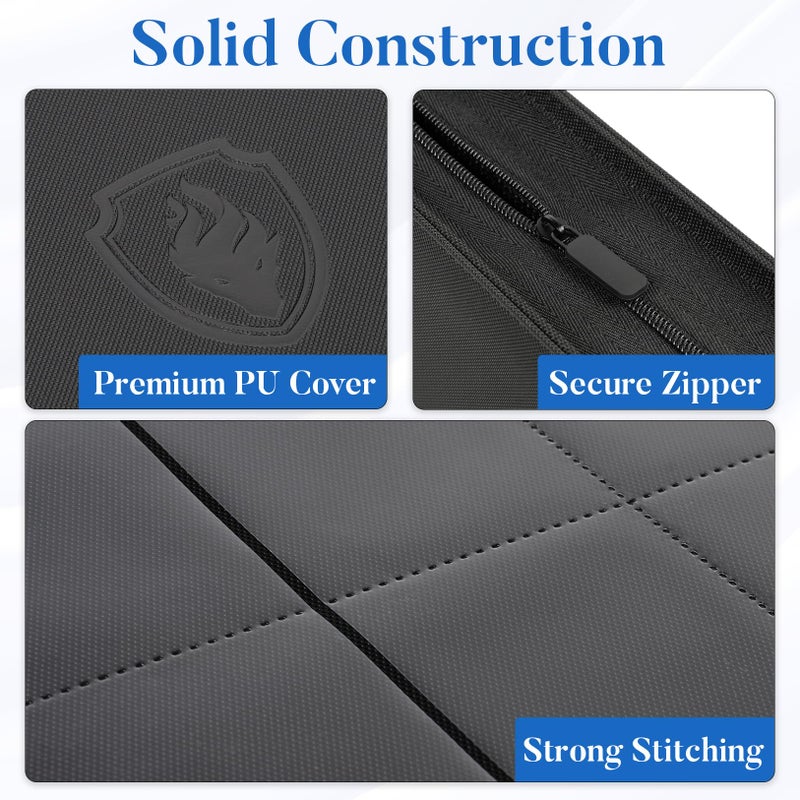 Fabmaker Premium Zip Card Binder 12 Pocket, Fabmaker 912 Pockets Trading Card Binder, PU Zipper Card Collection Album, Sturdy Side-Loading Card Book Holder for Game & Sports Cards, Black - Image 2