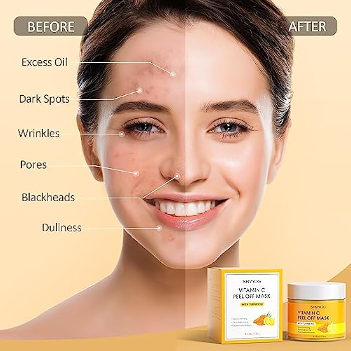 SHVYOG Vitamin C Peel Off Face Mask, Peel Off Mask with Turmeric, Blackhead Remover & Deep Cleansing Face Peel Mask, Vitamin C Exfoliating Face Mask for Blackheads, Large Pores, Dirts, Oil - Image 5