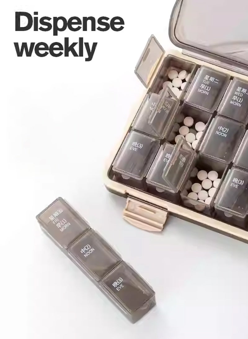 lebonaer Pill Organizer 3 Times a Day - Weekly Pill Organizer 3 Times a Day - Large Pill Box 7 Day Medicine Organizer Pill Case, Pill Box Organizer Container, Daily Pill Box 3 Times a Day for Vitamins (Brown) - Image 3