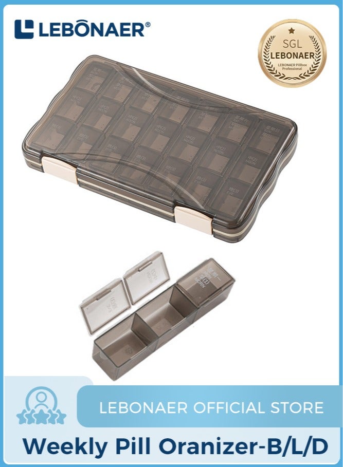 lebonaer Pill Organizer 3 Times a Day - Weekly Pill Organizer 3 Times a Day - Large Pill Box 7 Day Medicine Organizer Pill Case, Pill Box Organizer Container, Daily Pill Box 3 Times a Day for Vitamins (Brown) - Image 1