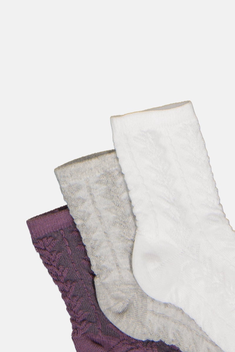 Mudd Kids Girl 3 Pairs Textured Socks, Multicolor - Image 2