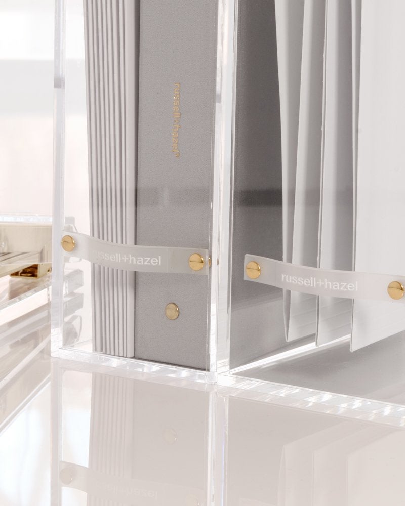 RUSSELL+HAZEL RUSSELL+HAZEL Acrylic Magazine File, Clear with Gold-Toned Hardware, 3.75” x 10.5” x 2.5” (31729)  - Image 2