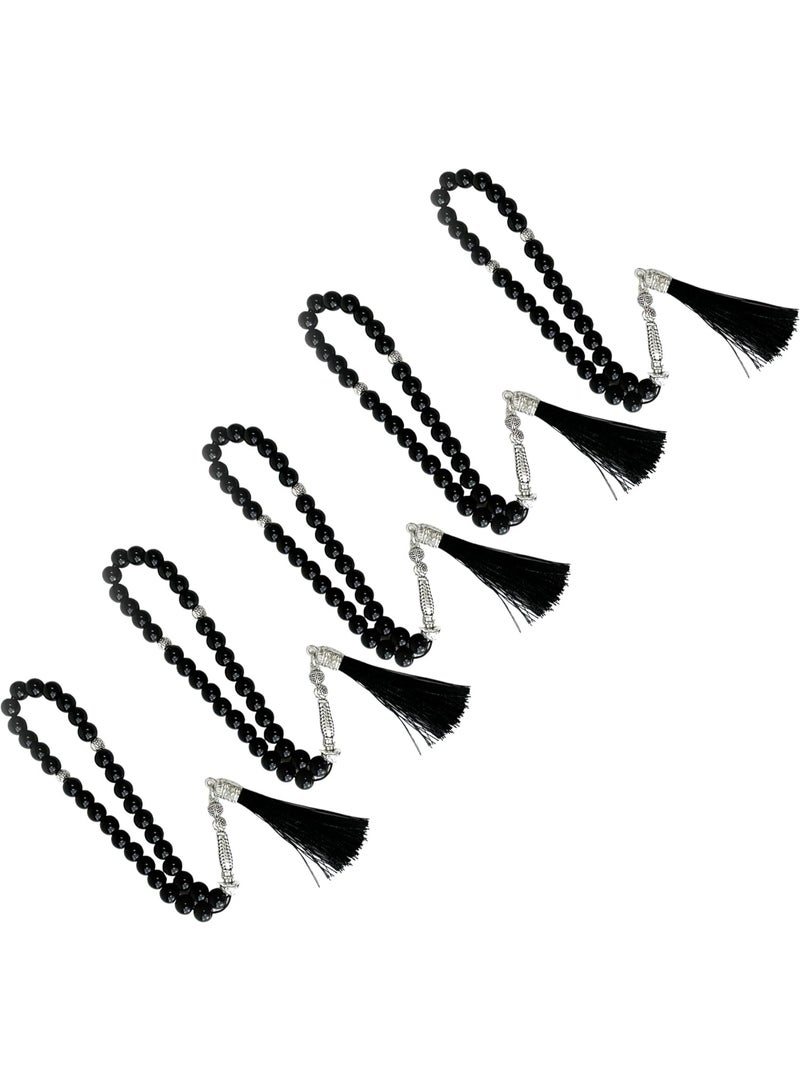 Fabienne Pack of 5 Prayer Beads Black Tasbeeh Beads 33 with Tassel 8mm Glass Beads Misbaha Islamic Zikr Beads Muslim Rosary Sibha for Ramadan Hajj Umrah Gift Set - Image 1
