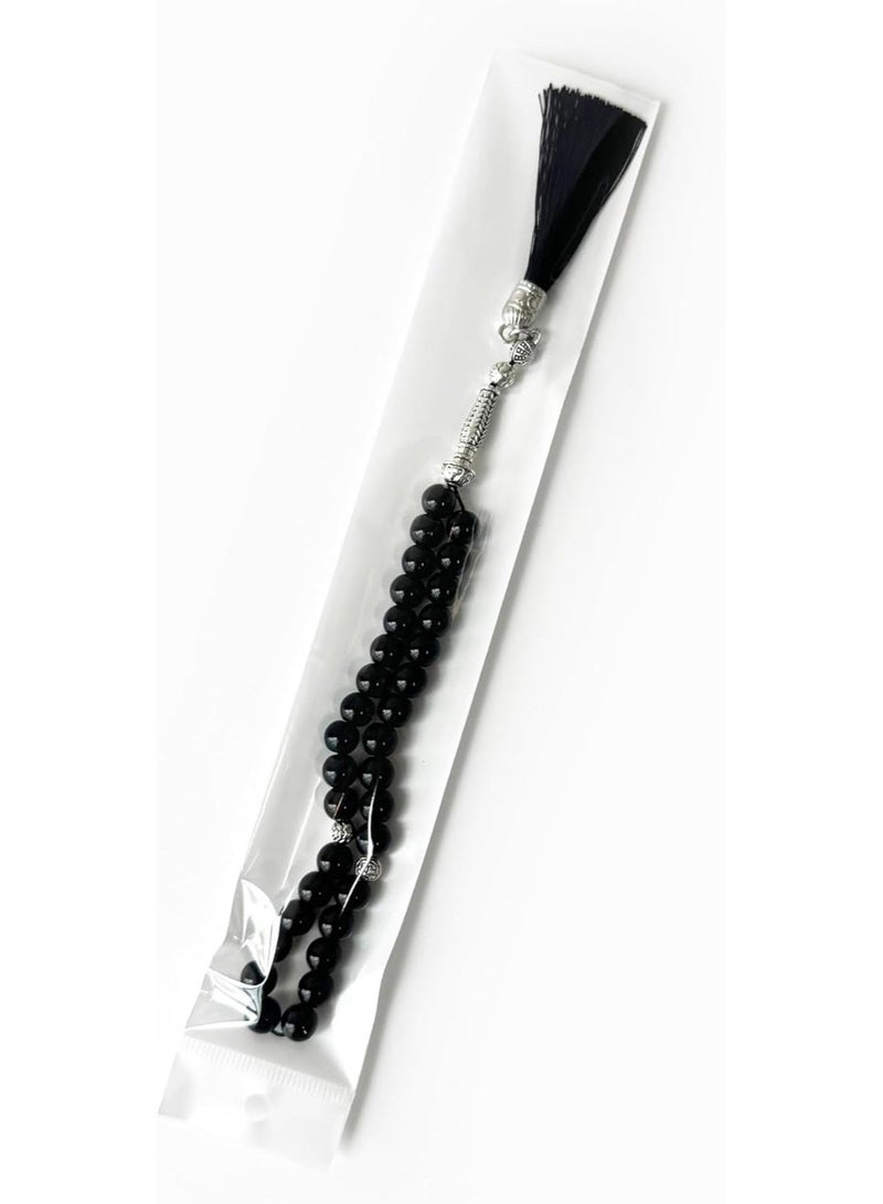Fabienne Pack of 5 Prayer Beads Black Tasbeeh Beads 33 with Tassel 8mm Glass Beads Misbaha Islamic Zikr Beads Muslim Rosary Sibha for Ramadan Hajj Umrah Gift Set - Image 5