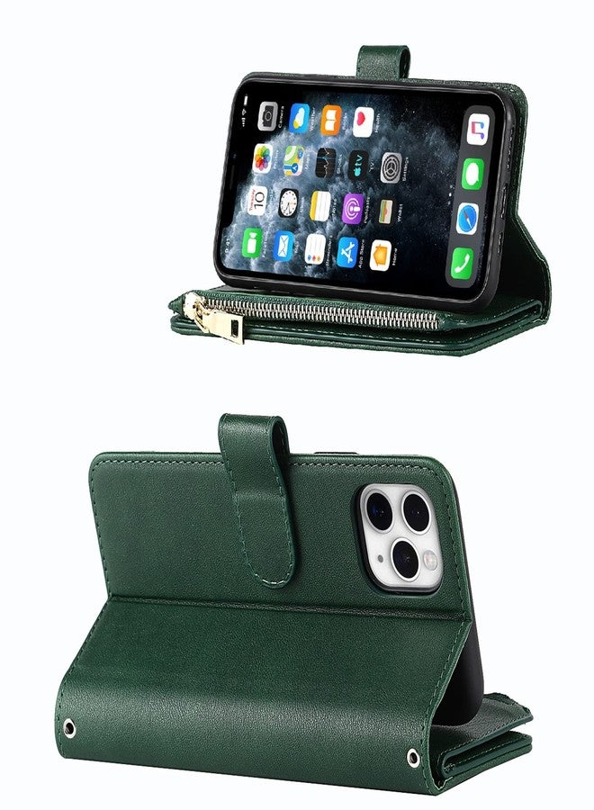 Jaorty for iPhone 11 Pro Max Phone Case Wallet for Women Men with Card Holder,for iPhone 11 Pro Max Crossbody Case with Strap Shoulder Lanyard, Zipper Pocket PU Leather Cases,6.7 Inch Dark Green - Image 3