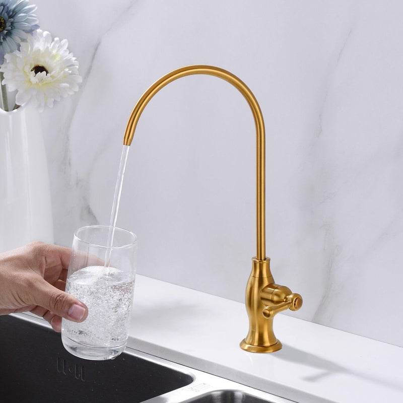 Delle Rosa Brushed Gold Drinking Water Faucet, Commercial Water Filtration Faucet for Under Sink Water Filter System,Solid Brass Drinking Water Purifier Faucets,Brushed Gold(Deep Gold) - Image 3