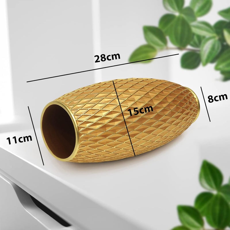 Suanti Gold Flower Vase 28cm Tall,Handmade&Hand-Painted Luxury Resin Vase for Flowers with Geometric Diamond Pattern for Living Room Kitchen Floor/Table,Vintage Decorative Centerpiece Vase-Giftable - Image 2