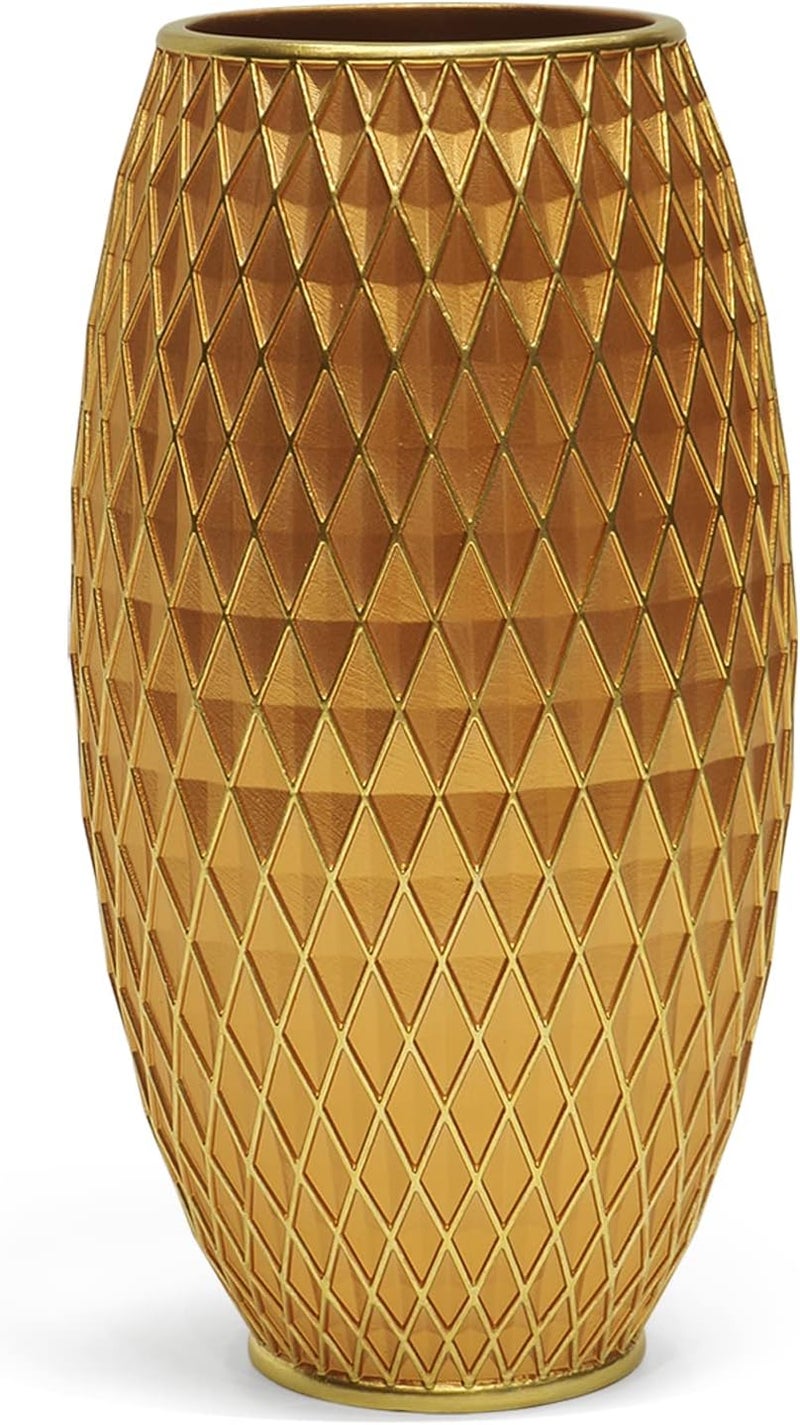 Suanti Gold Flower Vase 28cm Tall,Handmade&Hand-Painted Luxury Resin Vase for Flowers with Geometric Diamond Pattern for Living Room Kitchen Floor/Table,Vintage Decorative Centerpiece Vase-Giftable - Image 1