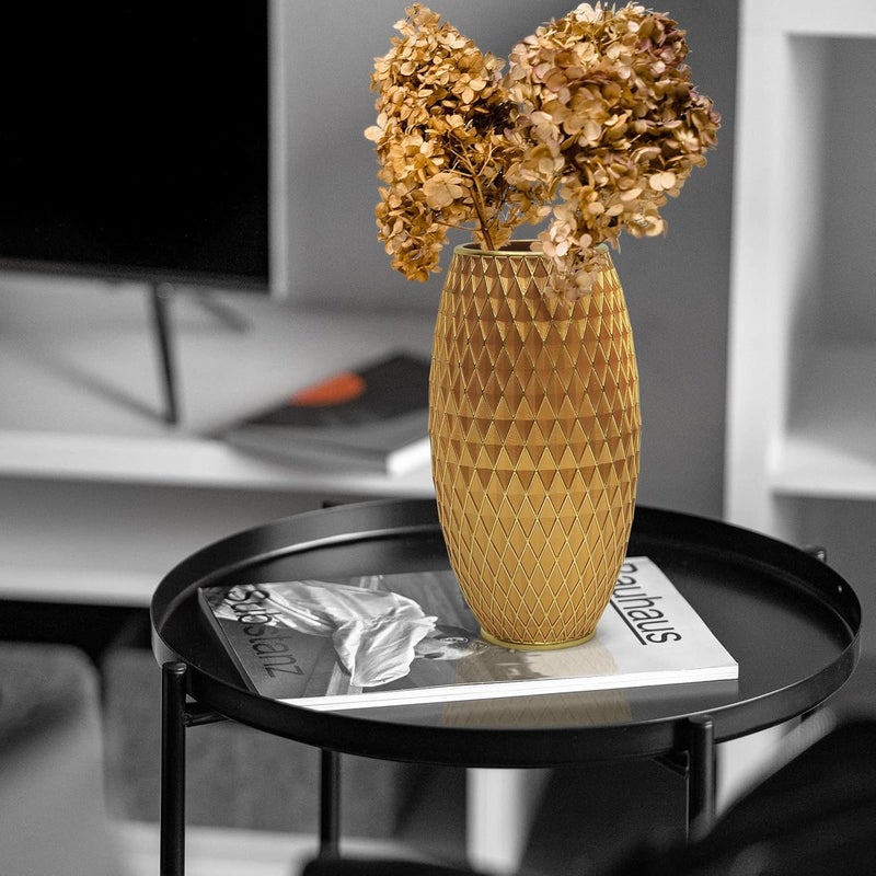 Suanti Gold Flower Vase 28cm Tall,Handmade&Hand-Painted Luxury Resin Vase for Flowers with Geometric Diamond Pattern for Living Room Kitchen Floor/Table,Vintage Decorative Centerpiece Vase-Giftable - Image 4