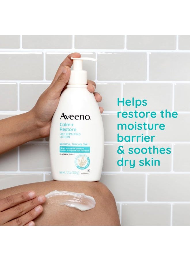 Aveeno - Calm + Restore Oat Repairing Body Lotion for Sensitive Skin, Daily Moisturizer with Prebiotic Oat, Aloe & Pro-Vitamin B5 Helps Restore Skin's Moisture Barrier, Fragrance Free, 12 oz - Image 1