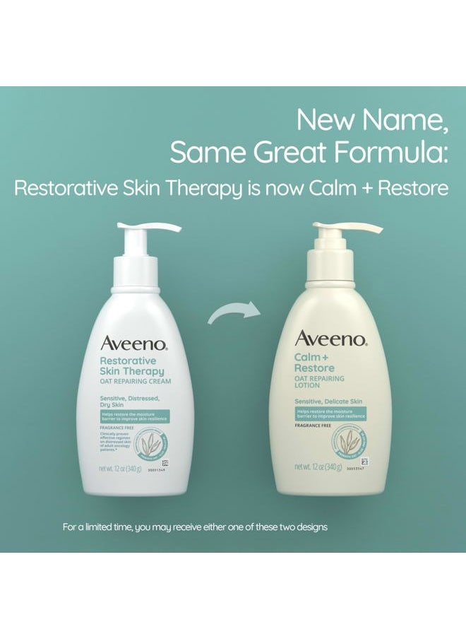 Aveeno - Calm + Restore Oat Repairing Body Lotion for Sensitive Skin, Daily Moisturizer with Prebiotic Oat, Aloe & Pro-Vitamin B5 Helps Restore Skin's Moisture Barrier, Fragrance Free, 12 oz - Image 1
